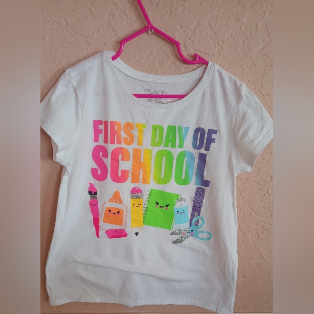 Children's Place shirt NWOT white with neon First Day of School Tee size 7/8